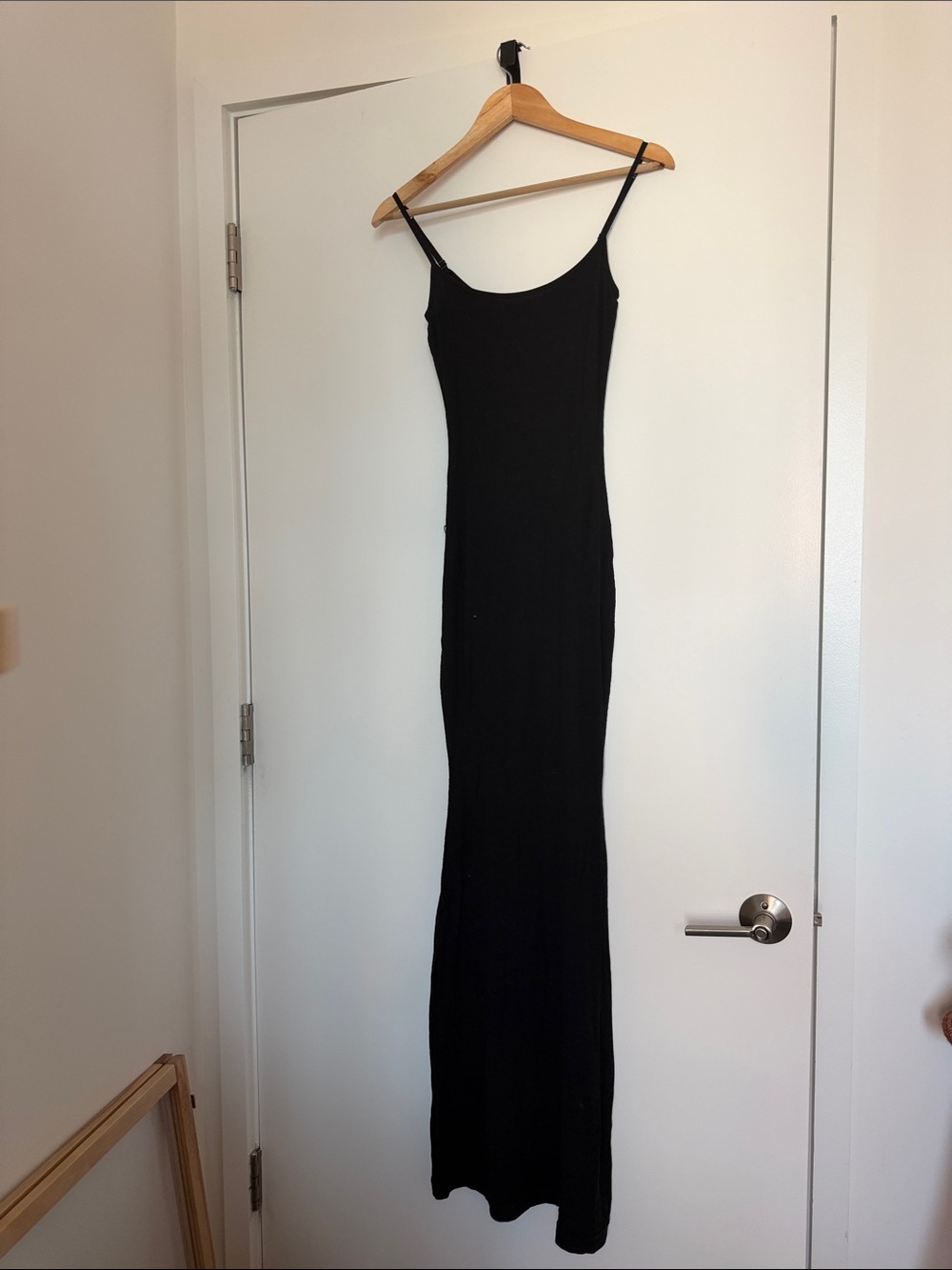 SKIMS Black Bias Cut Maxi Slip Dress with Spaghetti Straps